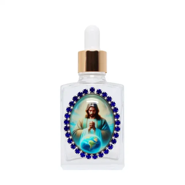 Catholic Blue Diamond Holy Water Bottle,30ml Glass Travel Holy Water Bottle with Drip Stem