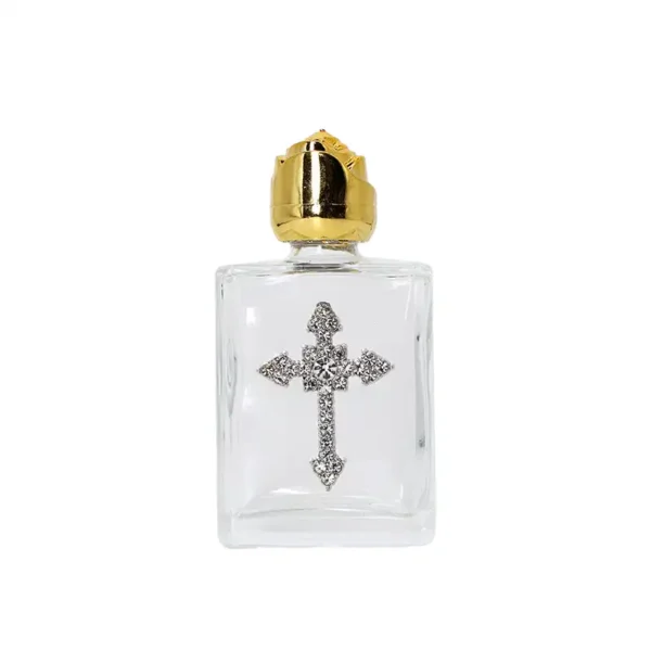 Silver Cross with Diamonds 15 ml  Square Holy Water Bottle with Gold Mouth