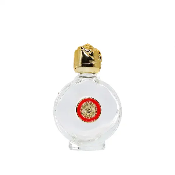 Our Lady of the Red Circle 15 ml Round Holy Water Bottle with gold spout