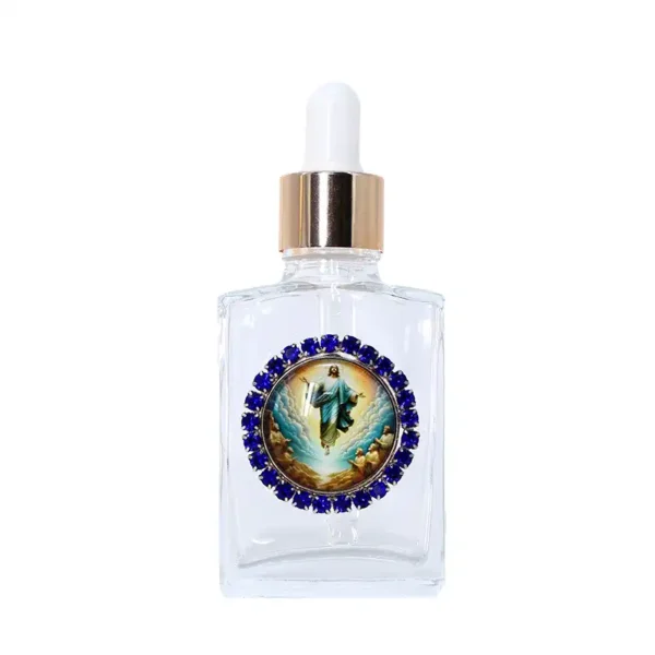 Blue Crystal Diamond Catholic 30ml Square Glass Dropper Holy Water Bottle