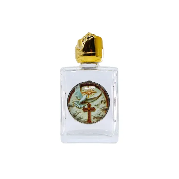 Round Cross with Dove 15 ml Glass Square Holy Water Bottle with Gold Mouth