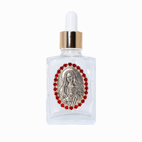 Ruby Diamond Madonna Cameo 30 ml Glass Holy Water Bottle with Dropper