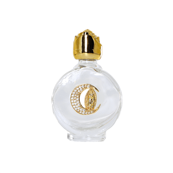 Diamond Crescent Shaped Catholic 15ml Glass Oval Holy Water Bottle with Golden Mouth