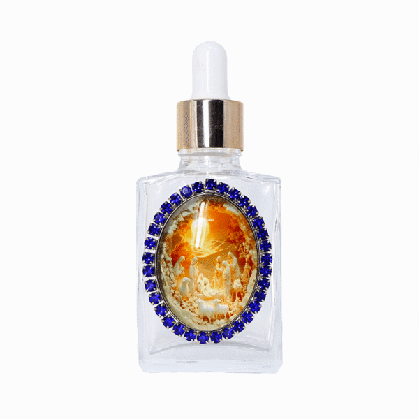 Blue Crystallized Nativity 30ml Glass Holy Water Bottle with Dropper