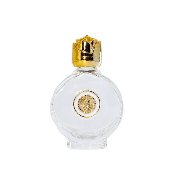 Round Gold Rim White Virgin Mary 15 ml Glass Oval Holy Water Bottle with Gold Mouth
