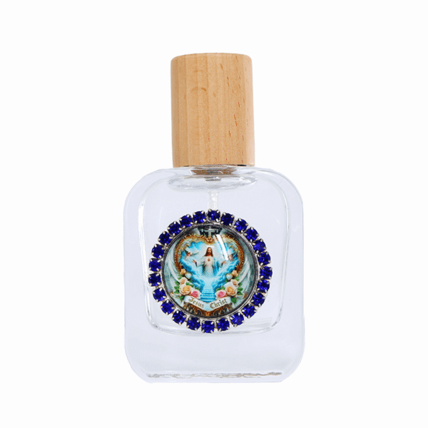Blue Rhinestone Heart Jesus 30ml Glass Handmade Nozzle Holy Water Bottle
