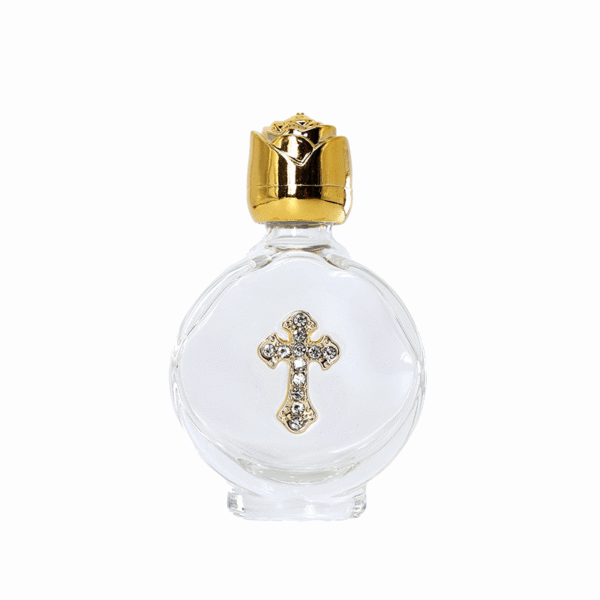 Simple and exquisite cross with diamonds 15 ml glass bottle with gold spout Oval holy water bottle